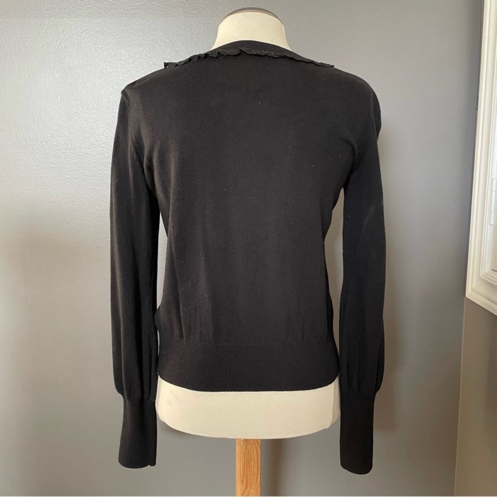 Y2K FOX Black & Gold Floral Frill Ruffle Lace Button Cardigan Limited Edition - Picture 11 of 14